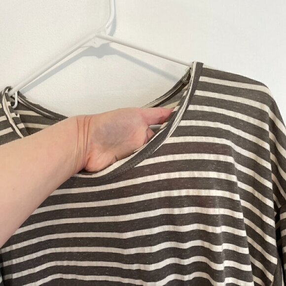 UMGEE Gray Cream Ivory Striped Short Sleeve Cotton Mini T-Shirt Dress / Tunic L - Picture 5 of 14